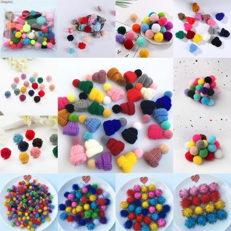 Multi Size Mix Colors Pompom Fur Craft DIY Soft Pom Poms Balls Wedding Decoration Glue on Cloth Scarf Accessories