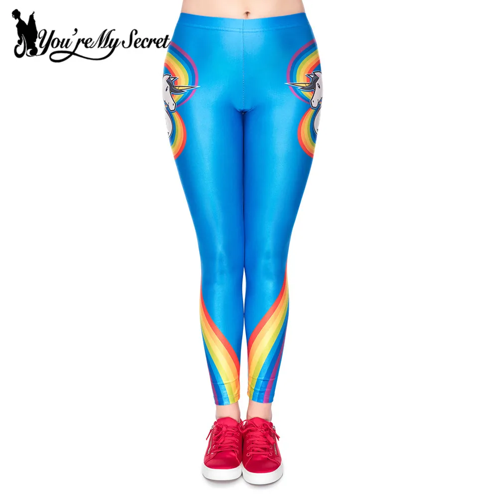 [You're My Secret] New Arrival Colorful Unicorn Women Leggings Vivid Rainbow Love Shape Printed Pants Street Wear Leggins