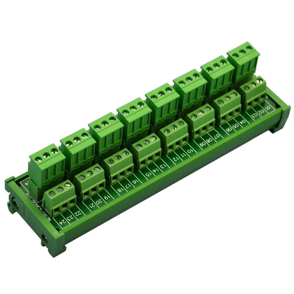 Electronics-Salon DIN Rail Mount Pluggable 8x3 Position 10A/300V Screw Terminal Block Distribution Module. (Side Wire Connects)