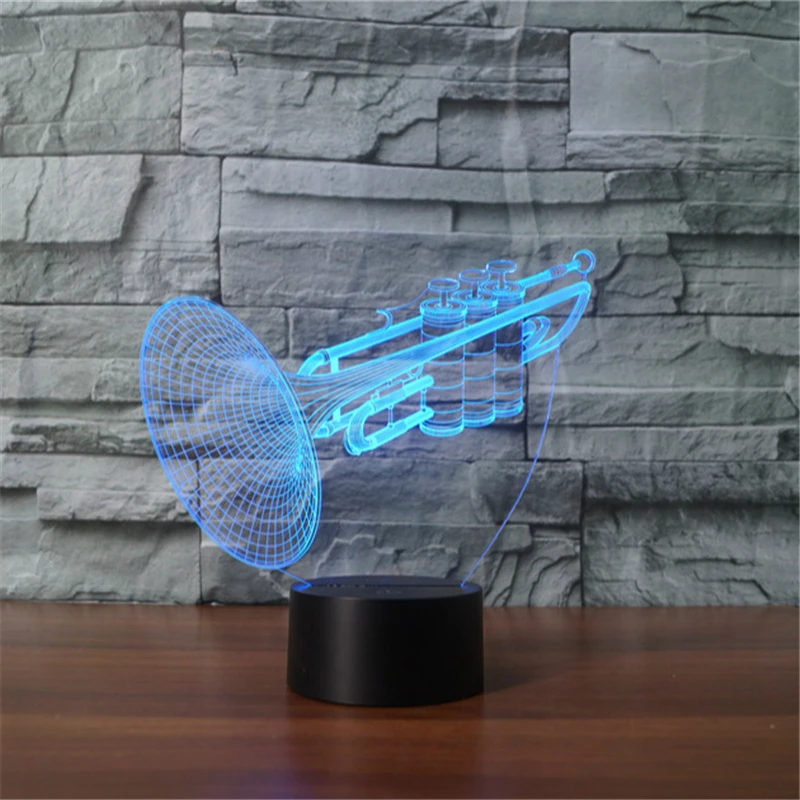 New Arrival Musical Instruments Trumpet 3D Flash Night Light USB Touch lamp 3D Illusion Lamp Colorful Christmas Light In Bedroom