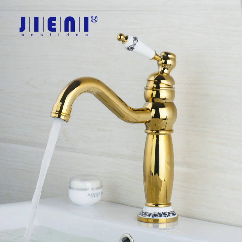 JIENI Bathroom Faucet Polished Golden Swivel 360 Deck Mounted Single Handle Sink Torneira Cozinha  Faucets,Mixers &Taps