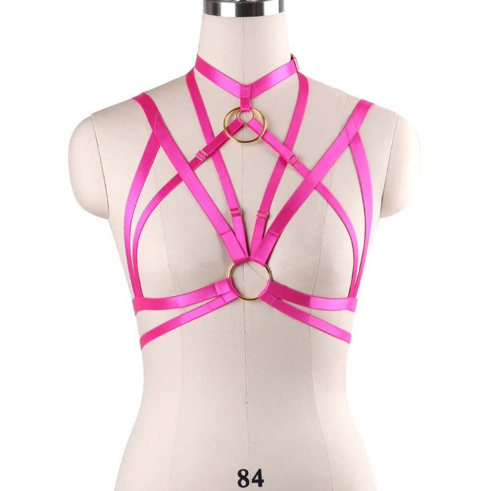 

Harajuku Goth Body Harness Lingerie Cage Bra Elastic Bondage Harness Sexy Rave Adjust Crop Tops Cupless Bra Bustier Harness