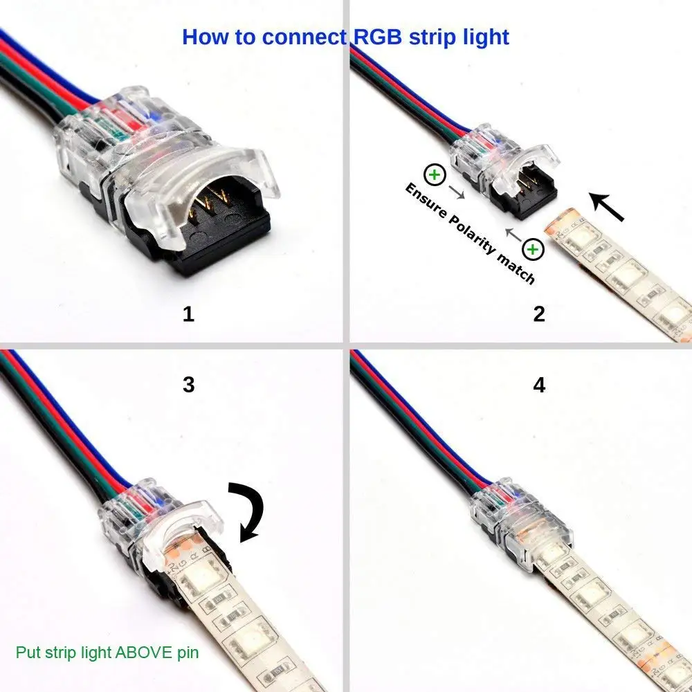 5pcs RGB LED Strip Connector 4 Pin 5050, 10mm Colorful LED Tape Light Connector for Waterproof IP65 Strip to Wire Use.