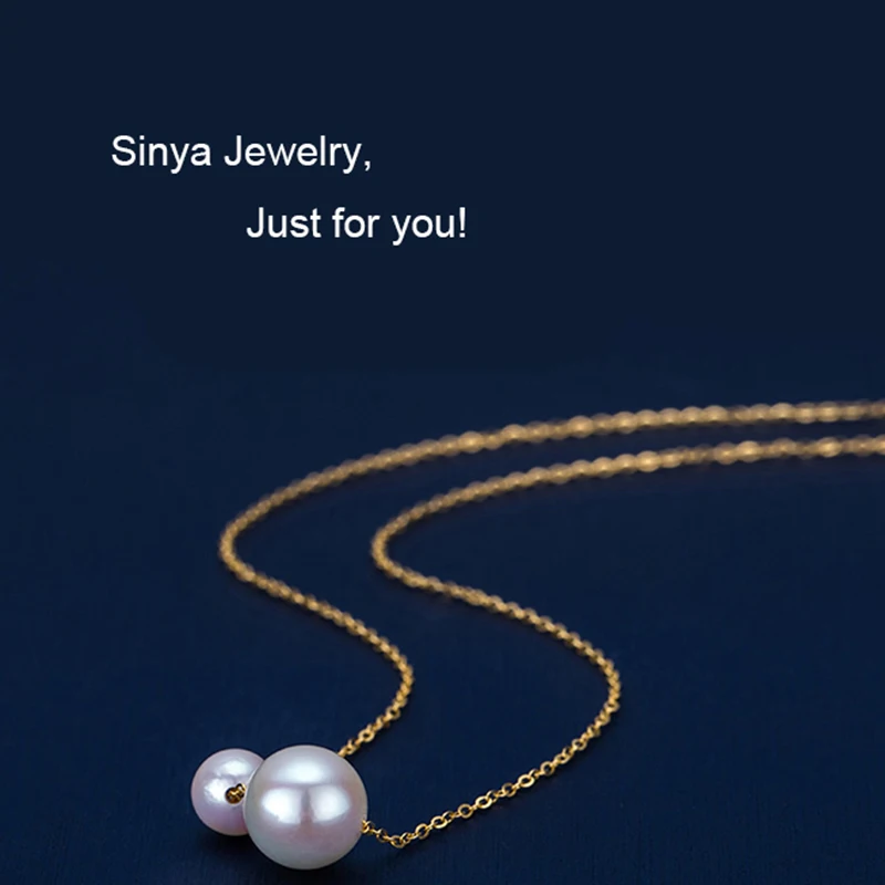 Sinya Classical 18k Gold Necklace with 2pcs Natural Round Pearls for Ladies Women Mom Girls Gift Length 45cm Au750 Fine Jewelry