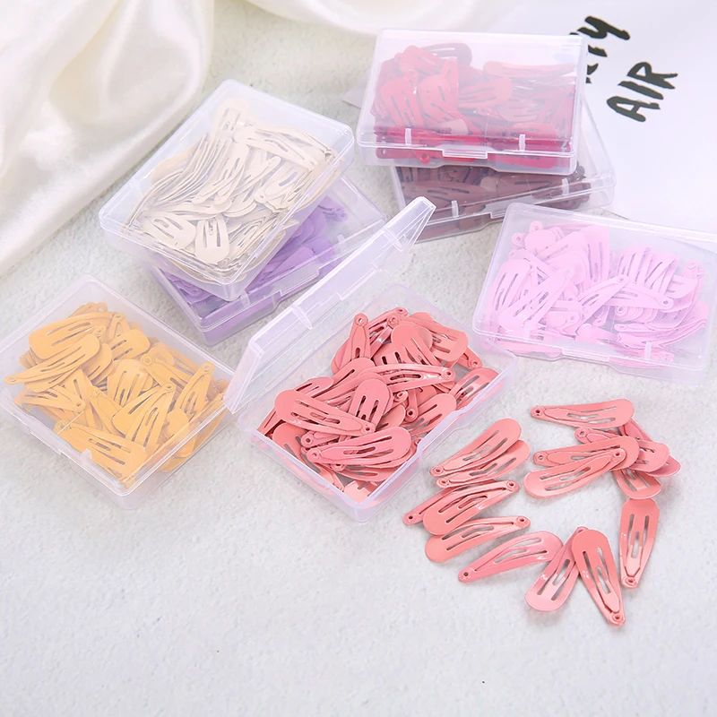 Korean Fashion 50Pcs/Set Solid Candy Color Hair Clip Dripping Hairpin 3cm Barrette Headdress Box Hairclip Girls Hair Accessories