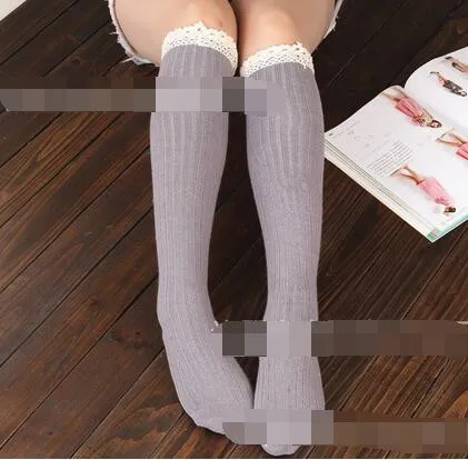 100pairs/lot preppy style lady lace stocking cotton overknee stocking cute lady solid boots stocking