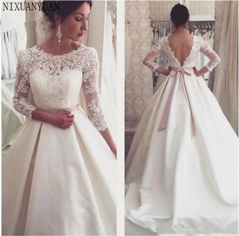 

Vestido De Novia 2023 White/ivory Wedding Dress 3/4 Sleeve Satin V Black Bridal Gown Wedding Gown Robe De Mariee