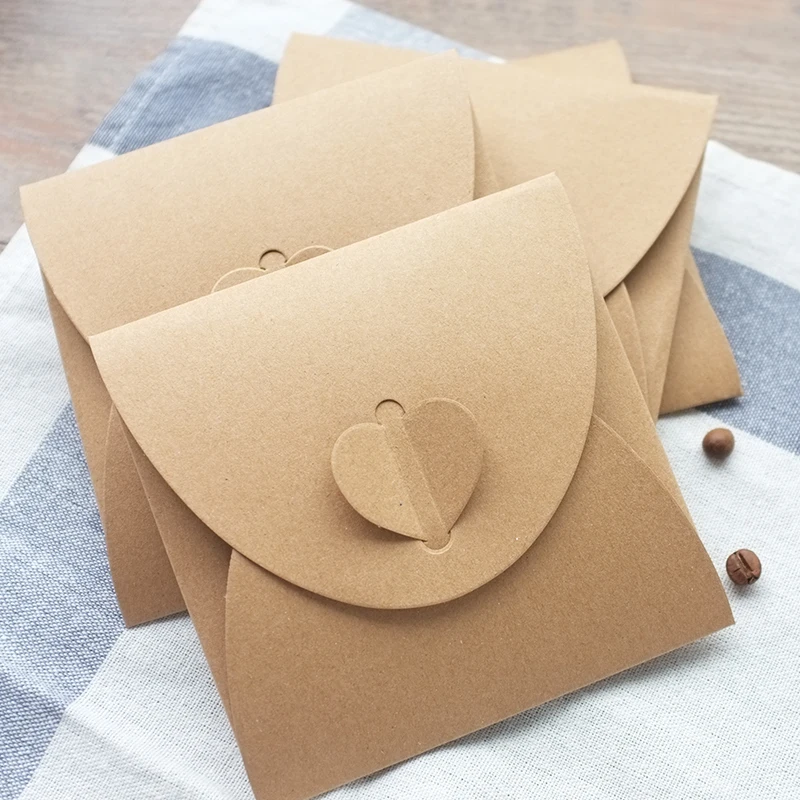 (10 pieces/lot) 13*13cm Vintage Square Heart Buckle CD Envelopes Kraft Paper CD Bags