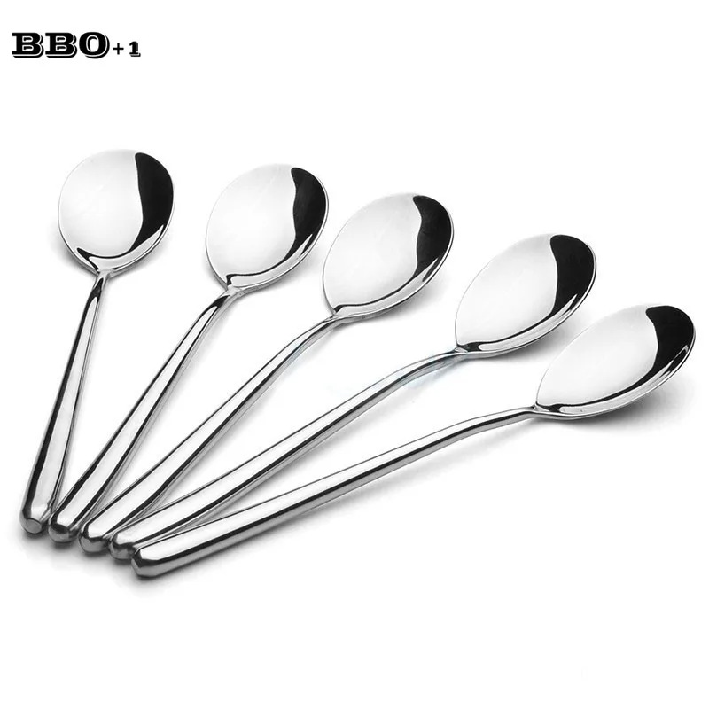 

8.7'' Stainless steel Long handled Dinner Spoon Coffee Dessert Ice Cream Teaspoons Dinnerware set Kitchen Cutlery 2/6/10pcs