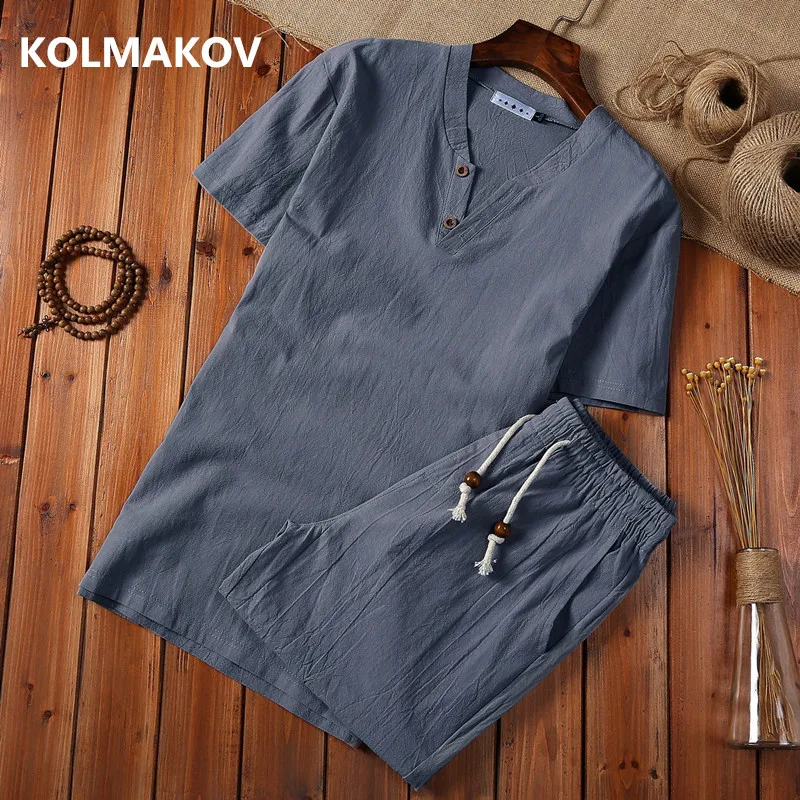 (Shirt + shorts) 2024 summer men shirt Man Cotton and linen shirts Short sleeve men\'s fashion casual shirts men size M to 5XL