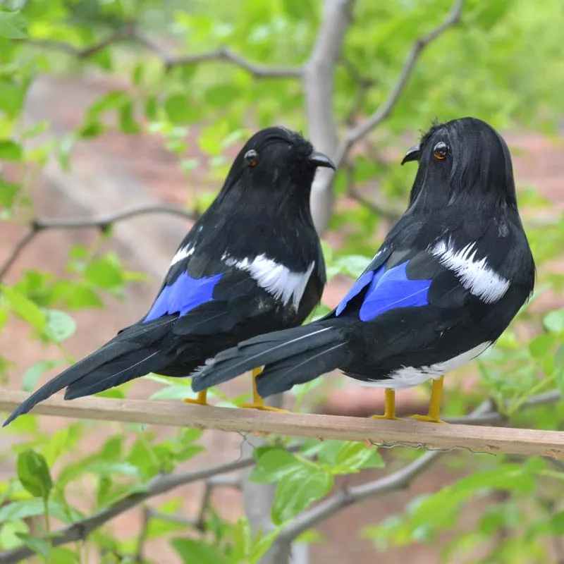 simulation bird  couples magpies model about 16cm feathers magpie one lot/2 pcs handicraft ,home garden decoration gift p0878