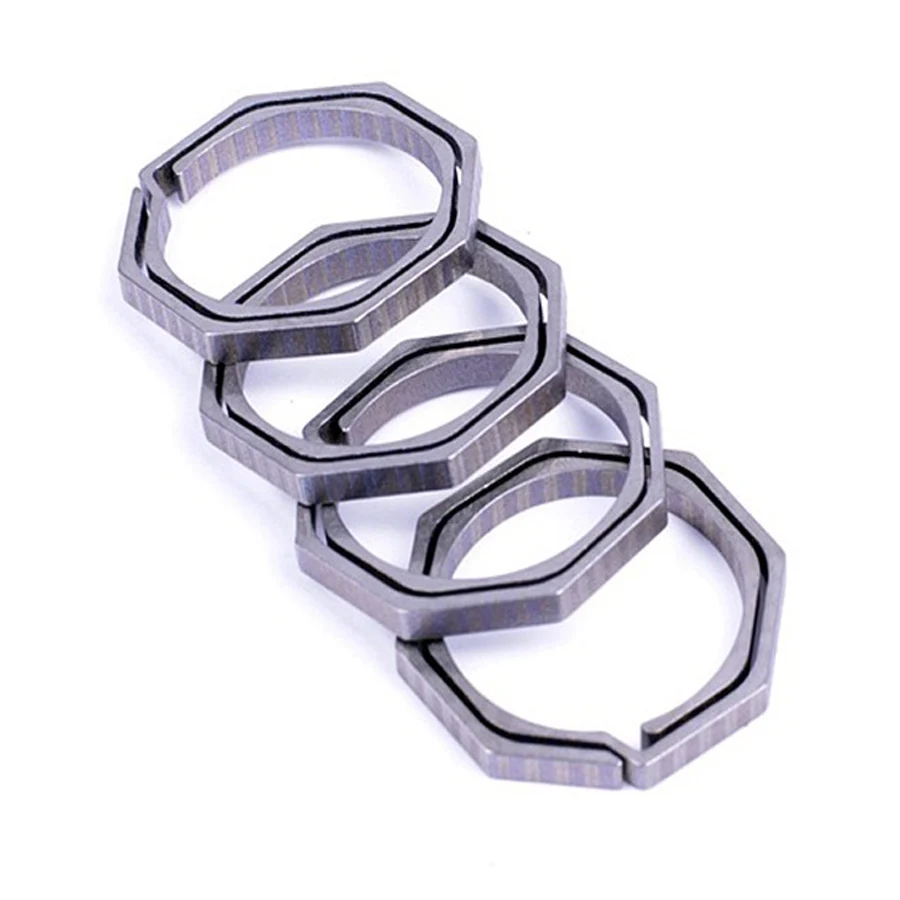 Outdoor Camping Equipment 29mm TC4 Keyring 100% Titanium Key Ring Chain Holder Octagonal Buckle CNC Machining Hiking Tool J067