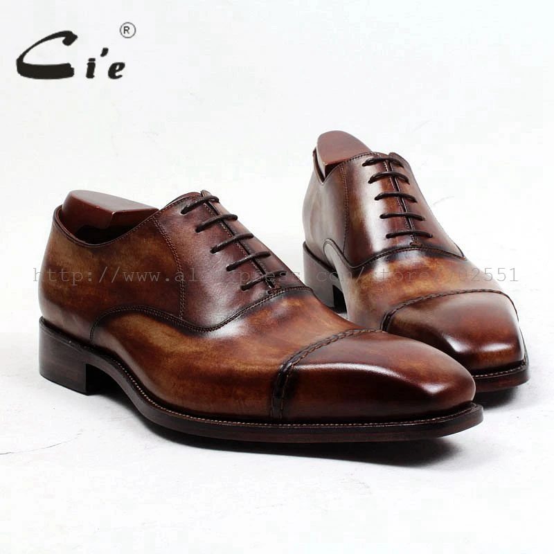 

cie Bespoke Handmade Men's Oxford Shoe Office/ Career Hand-Painted Lace-up Square Captoe Full Grain Leather Outsole ShoeOX498