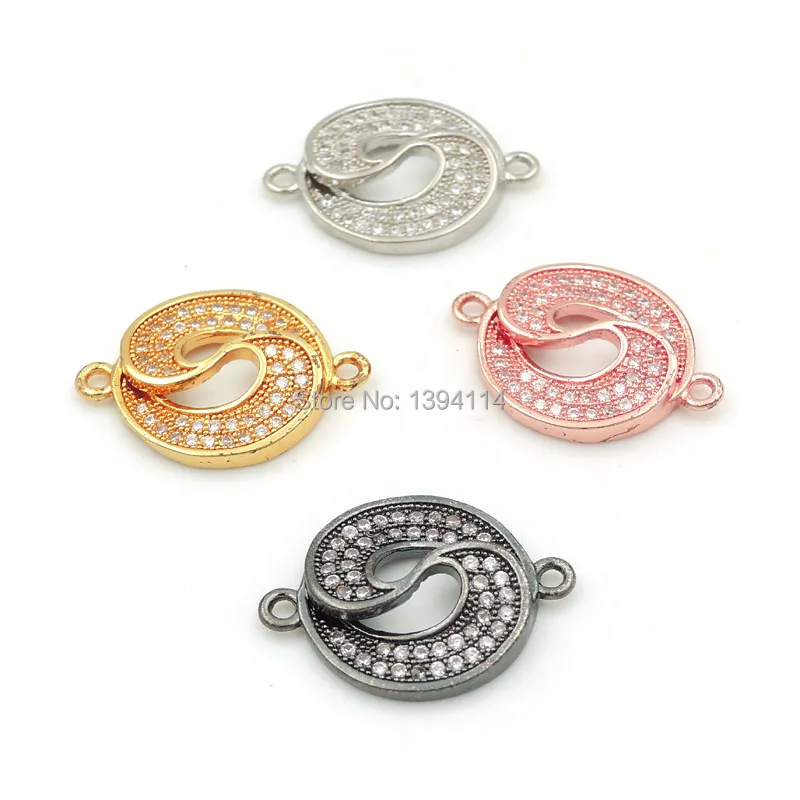 

21*16*3mm Micro Pave Clear CZ Round Connector Of Hollow Spiral Fit For Women As DIY Bracelets Accessory