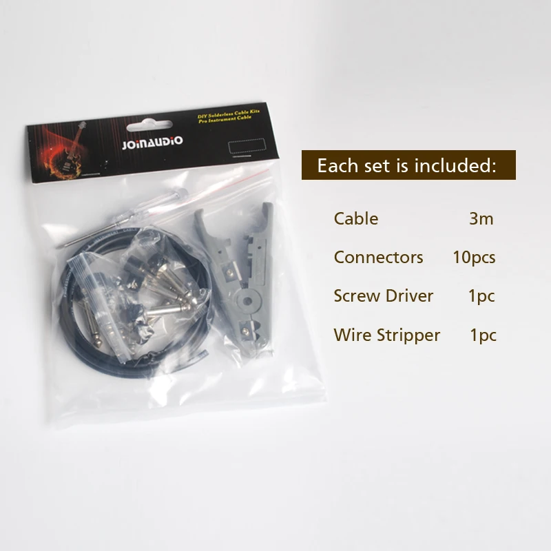 JOINAUDIO-tablero de Pedal sin soldadura, Kit de Cable de guitarra DIY de cobre con 6,35 enchufes Mono sin soldadura (longitud de cable de 3m)