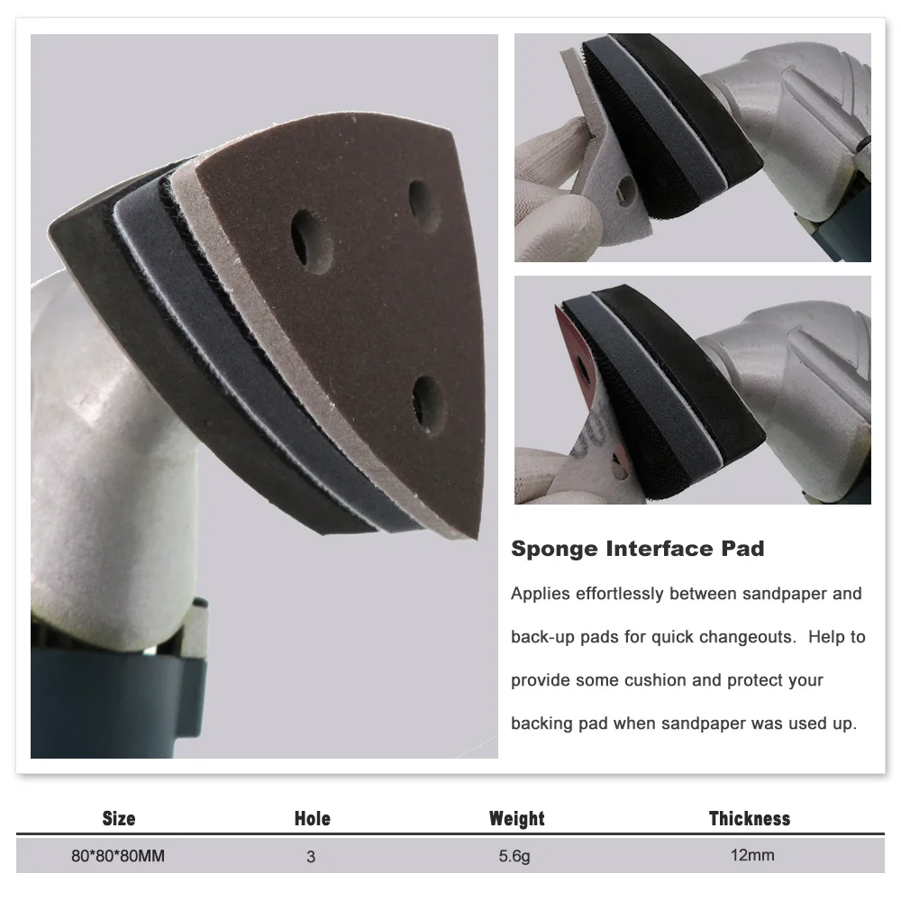 2PCS Soft Interface Pad 80x80x80MM 3-Hole Triangle Sanding Pad Hook and Loop Sponge Cushion Pad Sanding Disc Sanding for Machine