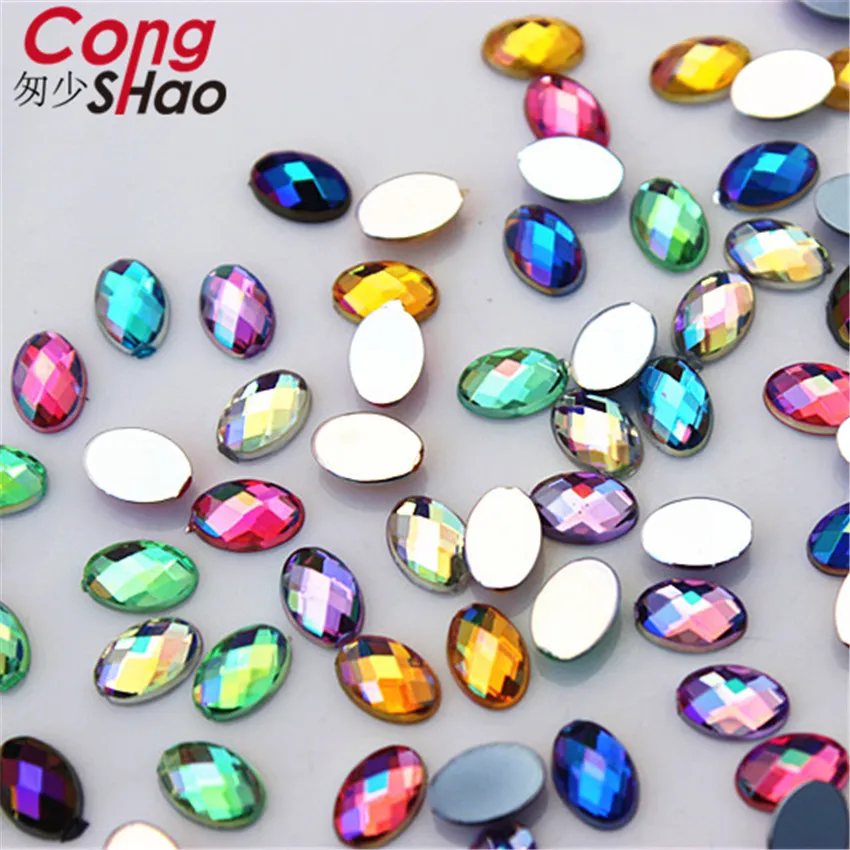 Cong Shao 500pcs 4*6mm 3D Nail Art Tips AB Colorful Oval Flatback Crystal Acrylic Rhinestone Trim Phone Not Hotfix Nails CS645