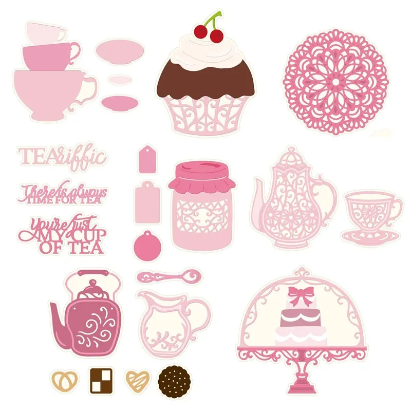 Teacups Cupcakes Layered Jam Jar TeaPot Cup Coaster Biscuits Cake Metal Cutting Dies for DIY Scrapbooking Cards Crafts New 2019