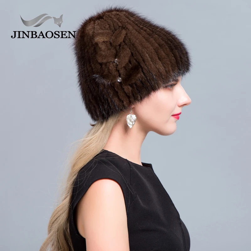 Middle Aged Women In The Winter Mink Fur Hat Women Knitted Sweater Hat Fashion European and American Style Ski Caps