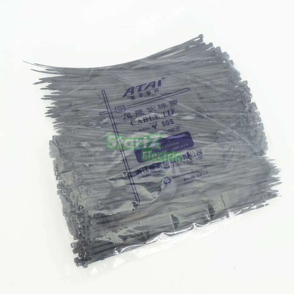 

500PCS 5X200mm ( 8'' Inch) Black Self Lock Plastic Nylon Cable Ties Zip Wire