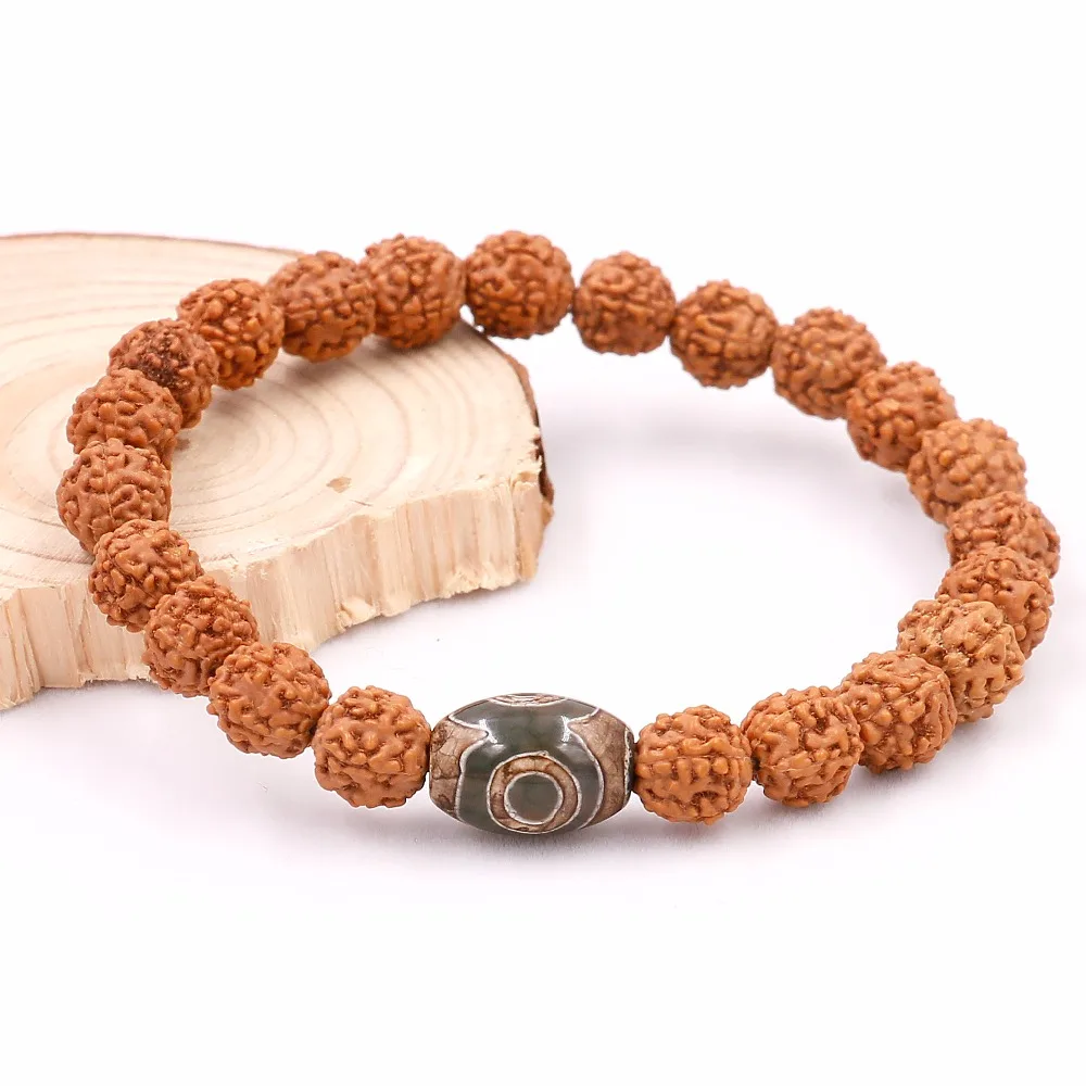 Natural Rudraksha Seed With Tibetan Buddhism Dzi Eye Beads Bracelet For Men Women Wholesale New Mala Healing Lucky Jewelry