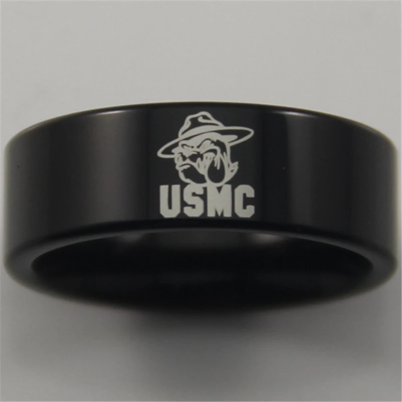 Free Shipping USA UK Canada Russia Brazil Hot Sales 8MM Black Pipe Marines Alternate Bulldog Men's Tungsten Comfort Fit Ring