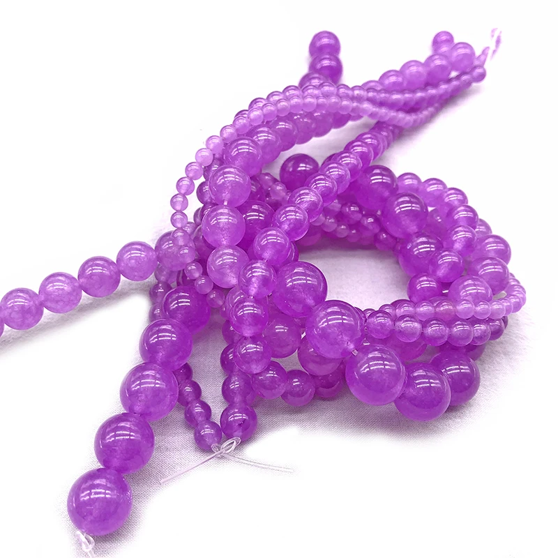 Pierre naturelle lilas brillante, calcédoine Jades, perles rondes amples 4 6 8 10 12MM, adaptées à la fabrication de bracelets et de colliers pour femmes