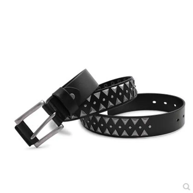 New punk style natural 100% leather pin buckle belt leather fashion men and women punk style rivet belt free shipping