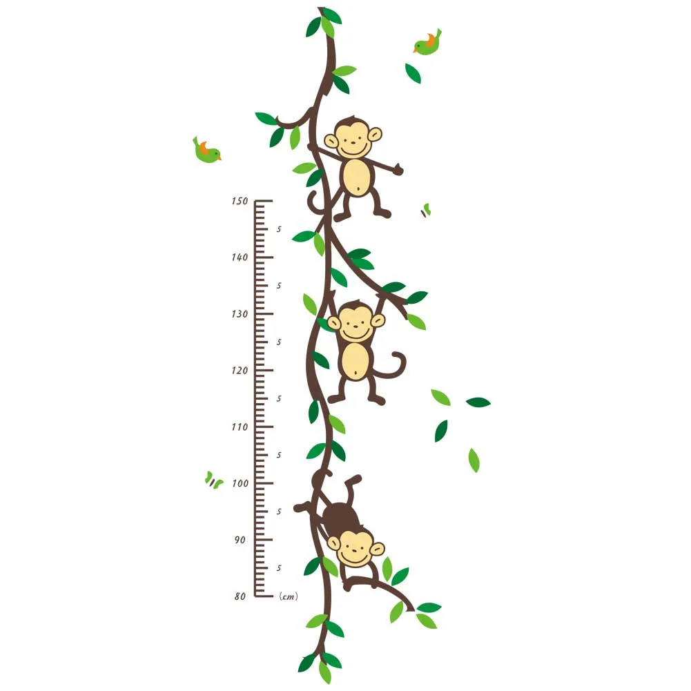 cartoon animal monkey tree branch home dacor wall sticker baby children height measure growth chart for kids room nursery decals