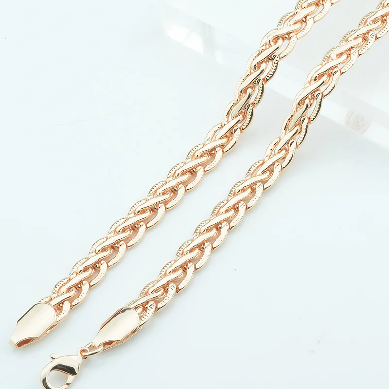 6mm Women Mens 585 Gold Color Rose Wheat Curb Double Necklace Long Chains 60cm