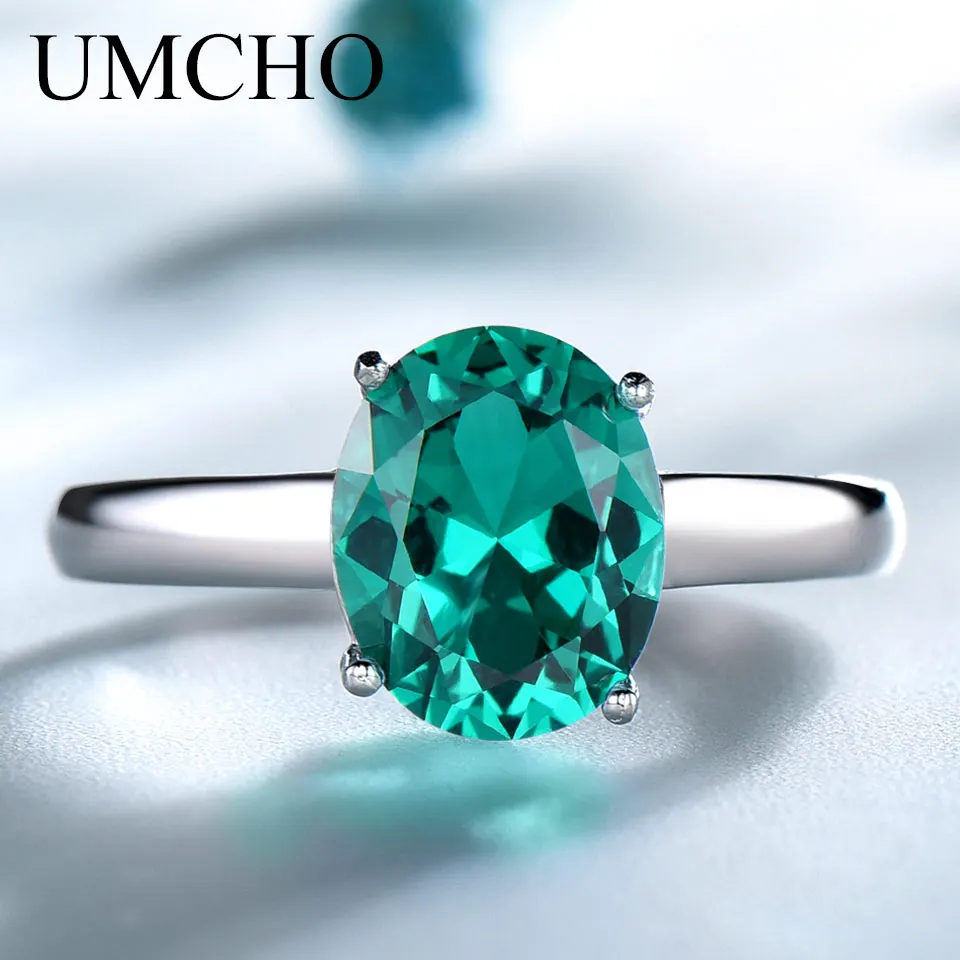 UMCHO Luxury Nano Emerald Engagement Jewelry Rings for Women Genuine 925 Sterling Silver Oval Gemstone Wedding Ring Fine Jewelry