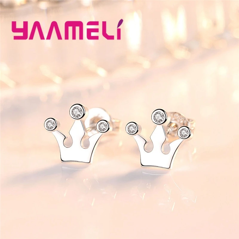 New Simple Design Crown Stud Earrings For Women Ladies Wife Hot Fashion 925 Sterling Silver Needle Stud Earrings Wholesale