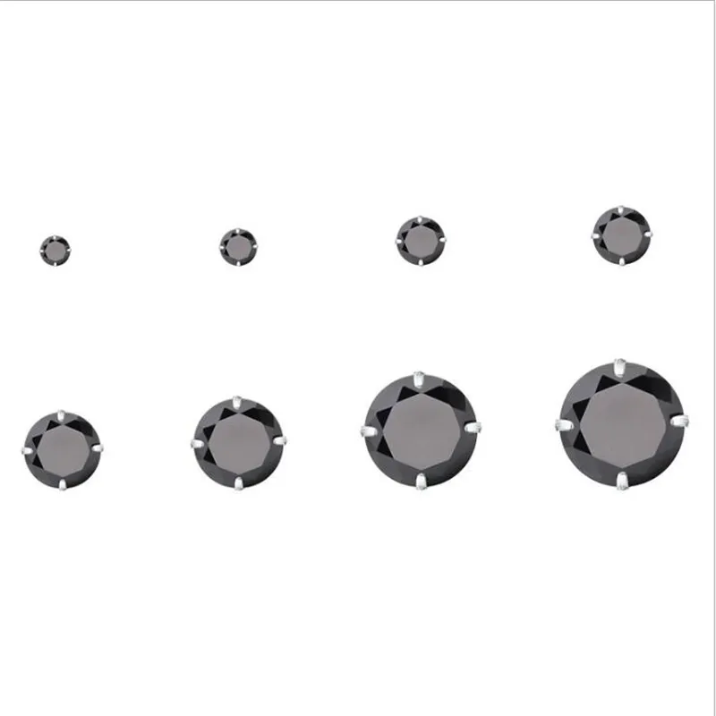 se039 316L Stainless Steel Screw Back Round Black AAA Zircon Stud Earrings 4 Colors Vacuum Plating No Fade Allergy 2mm to 8mm