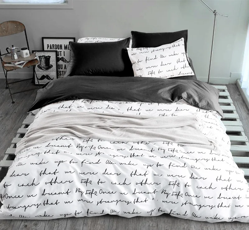 Letter Printing Bedding Sets Duvet Cover Set Linens RU USA Size,Quilt cover set Yellow Black Gray