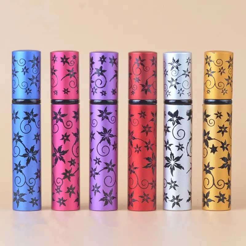 50pcs/lot 8ML Sample Pump Atomizer Spray Bottle Maple Leaf Pattern Aluminum Glass Travel Perfume Bottles Cosmetic Containers