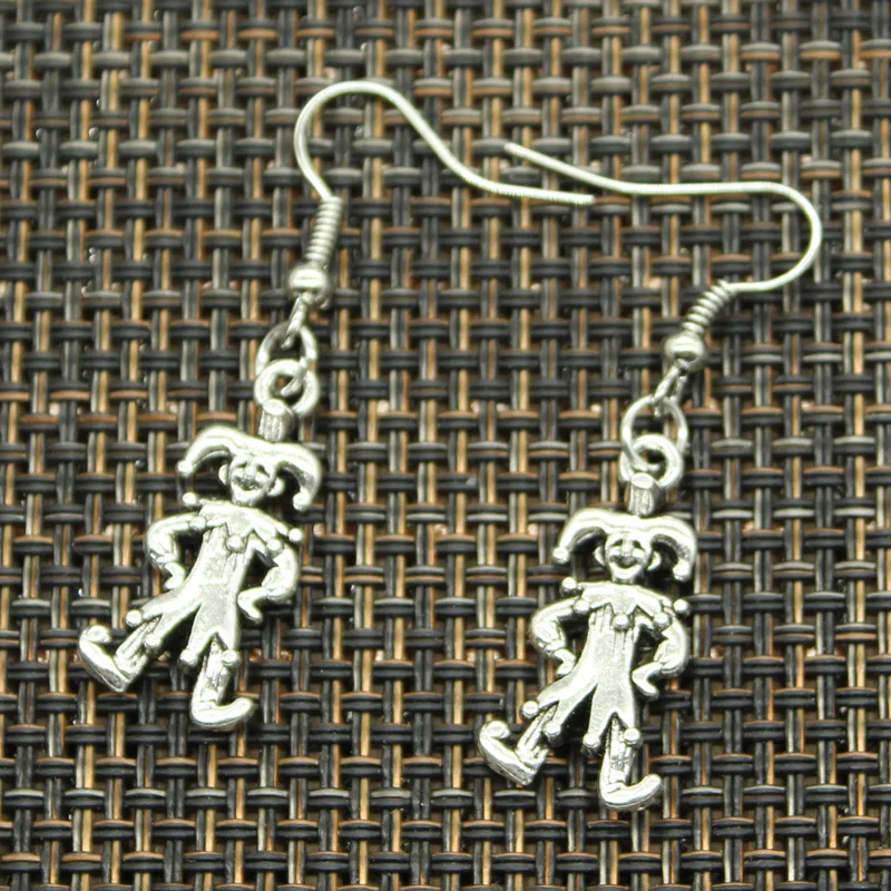 Antique Silver Color Color Clown Joker Jester Charm Drop Earring, Dangle Earrings For Womens