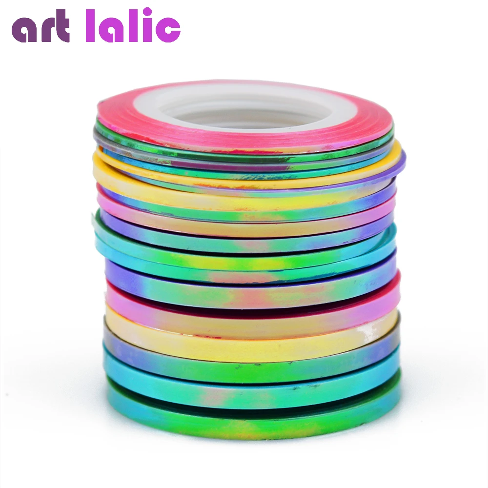 Nail Striping Tape Line Stickers, Mermaid Candy Color Design, Adhesive Nail Roll Decals for Manicure DIY Tools, 3Pcs, 6Pcs