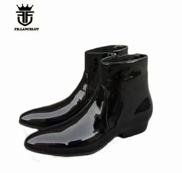 FR.LANCELOT 2020 Ankle Boots High quality patent leather boot British Style Men Short Boots side zip casual men's boots