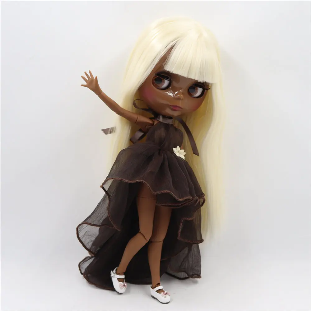 ICY DBS Blyth doll Super dark skin joint body black Glossy face Gold straight hair. No.BL340