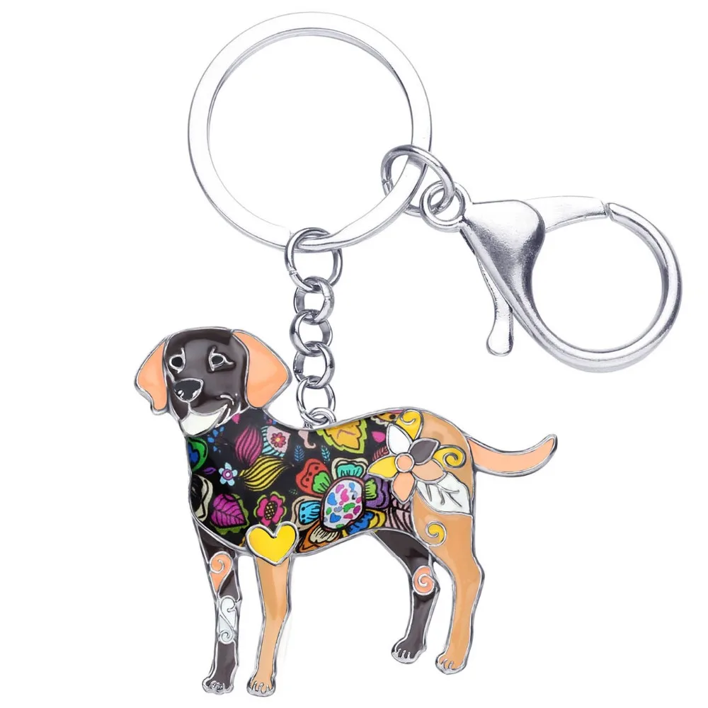 Bonsny Enamel Labrador Dog Key Chain Key Ring New Jewelry For Women Girls Bag Charm Pendant Car Key Holder Keychain Accessories