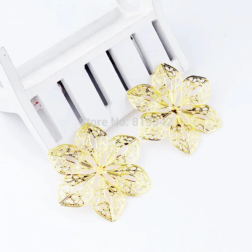 Free shipping-30Pcs Gold Plated Filigree Flower Wraps Connectors Metal Crafts Decoration DIY Findings 6x5.3cm J2286