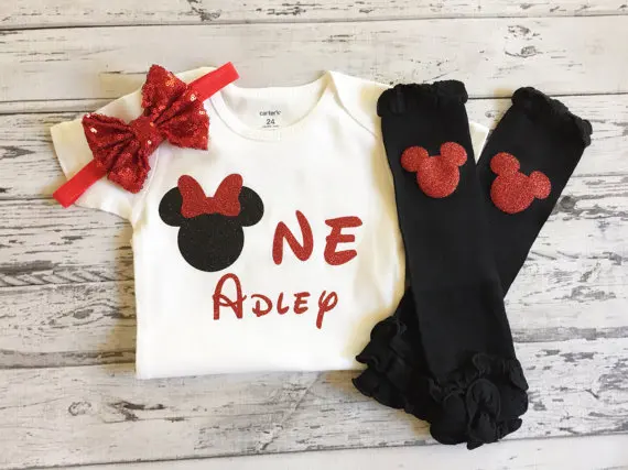 personalized Mini mouse first birthday bodysuit onepiece Tutu shirt legwarmers toodles Outfit baby shower party favors