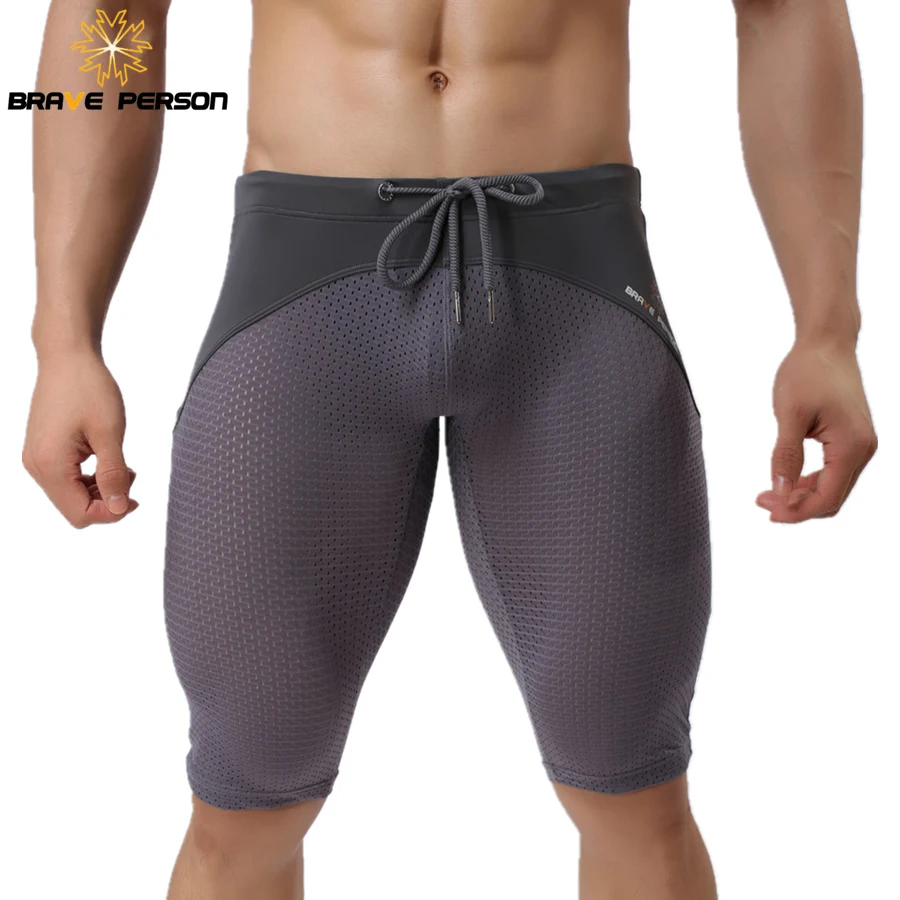 

BRAVE PERSON Summer Style Shorts Breathable Mesh Men Tight Beach Shorts Men Multifunction Knee Length Board Shorts Beach Wear