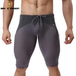 BRAVE PERSON-pantalones cortos de verano para hombre, Shorts ajustados de malla transpirable, multifunción, hasta la rodilla, ropa de playa