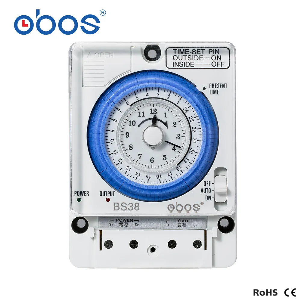 OBOS Din rial Analog Timer switch relay LED indicator time switch power reserve mechanical switch 24 hours Manual/Auto TB388