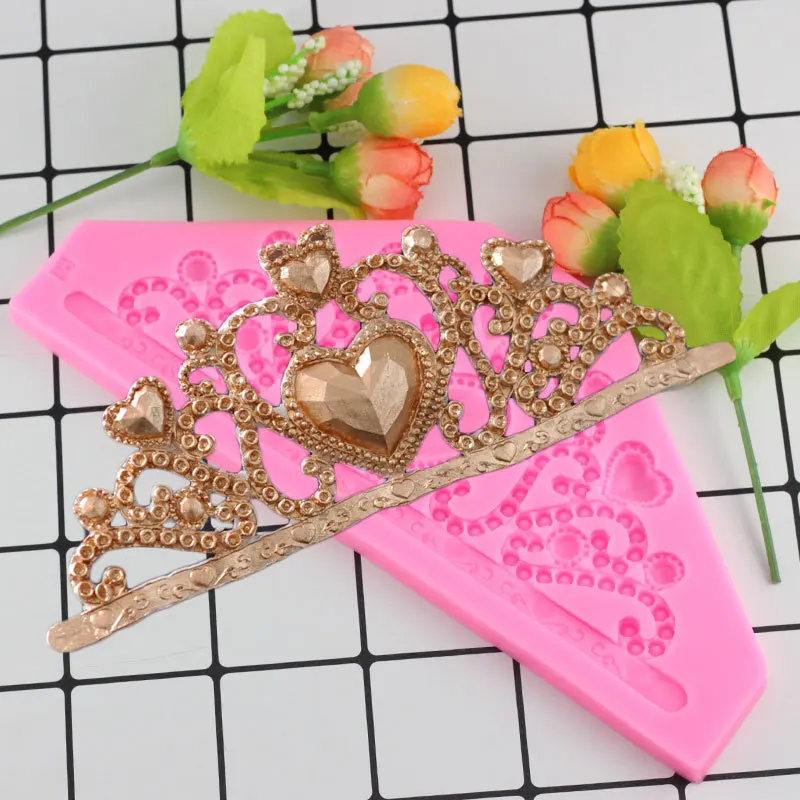 Forma de silicone para decoração de bolo, faça você mesmo, coroa de princesa para doce, chocolate, gelatina, molde para arte de açúcar, ferramentas de decoração de bolo fondant