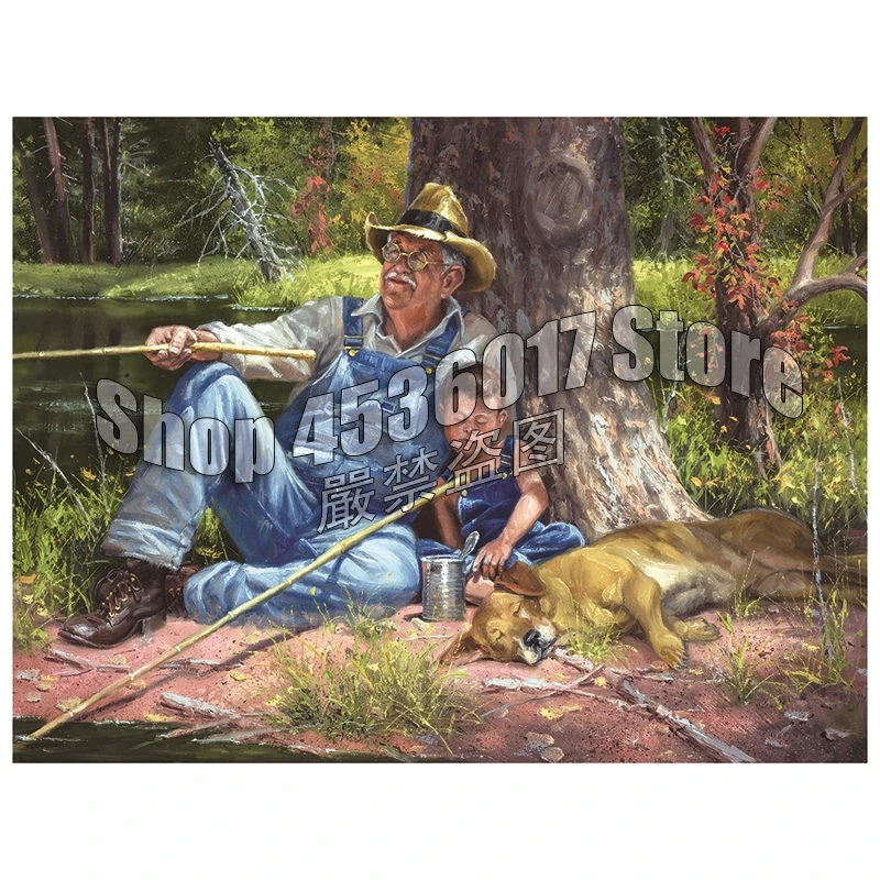 Children Fishing Diamond Painting Cross Stitch Diamond Embroidery 5D Diy Diamond Mosaic Father's Day Full Rhinestones Gift Art