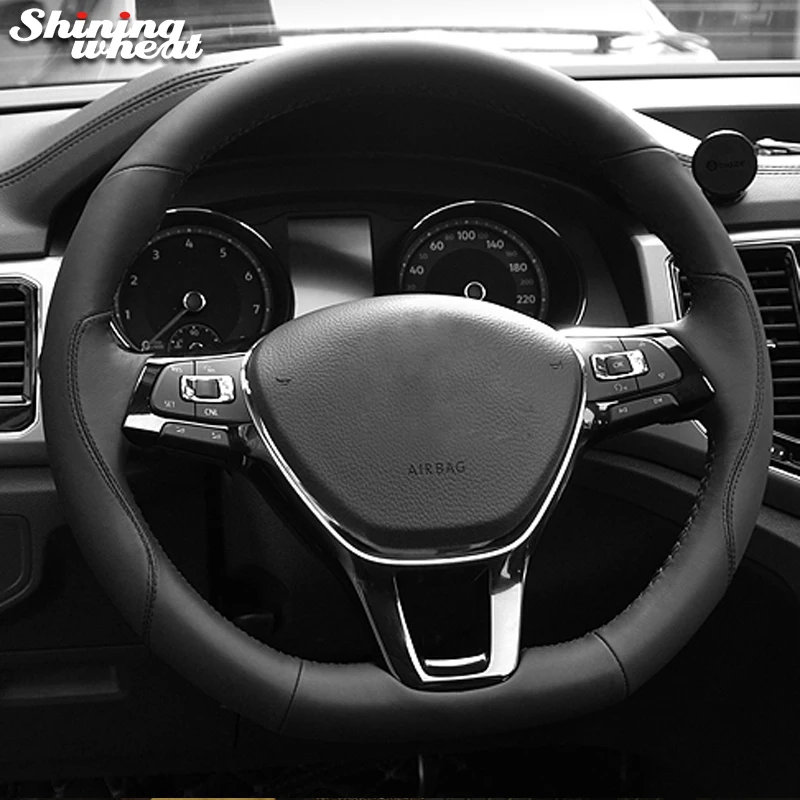 

Shining wheat Black Genuine Leather Steering Wheel Cover for Volkswagen VW Passat B8 Golf 7 Mk7 New Polo Jetta