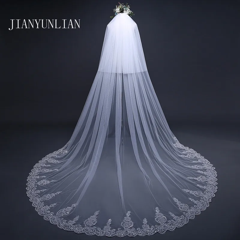 

Fashion 5 Meter veil wedding Long Lace Edge Bridal Veil with Comb Wedding Accessories Sluier Vestido de noiva voile de mariee