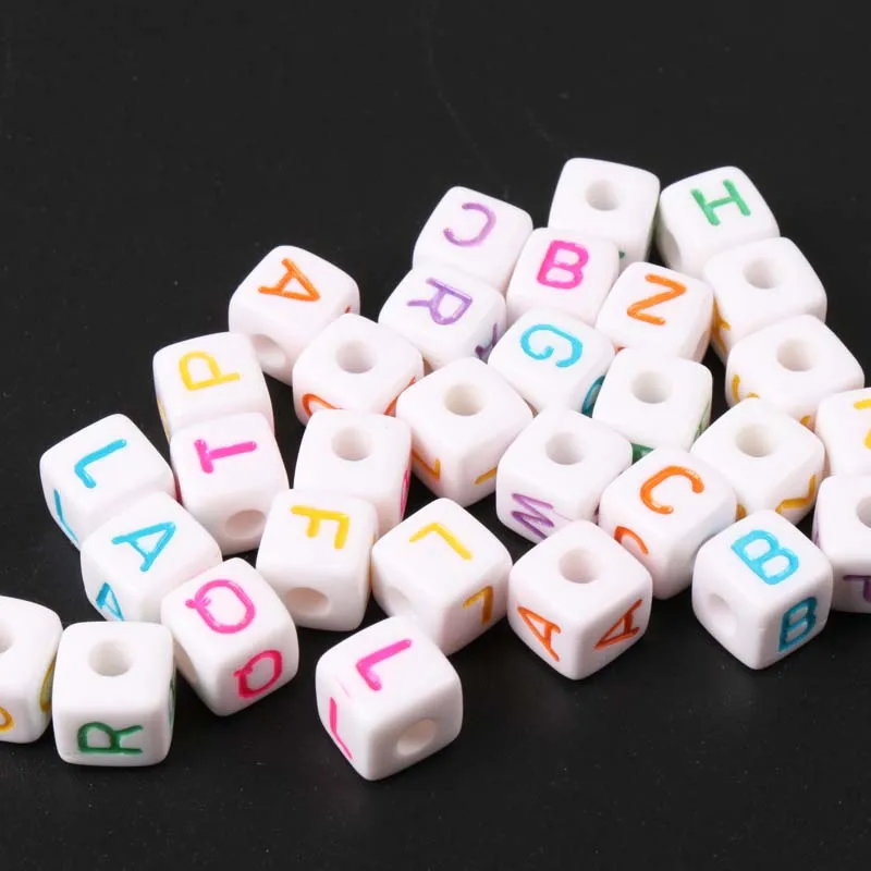 Mixed Color White colorful Acrylic Alphabet Letter Cube beads for jewelry making DIY Bracelets Necklace 10mm 50Pcs